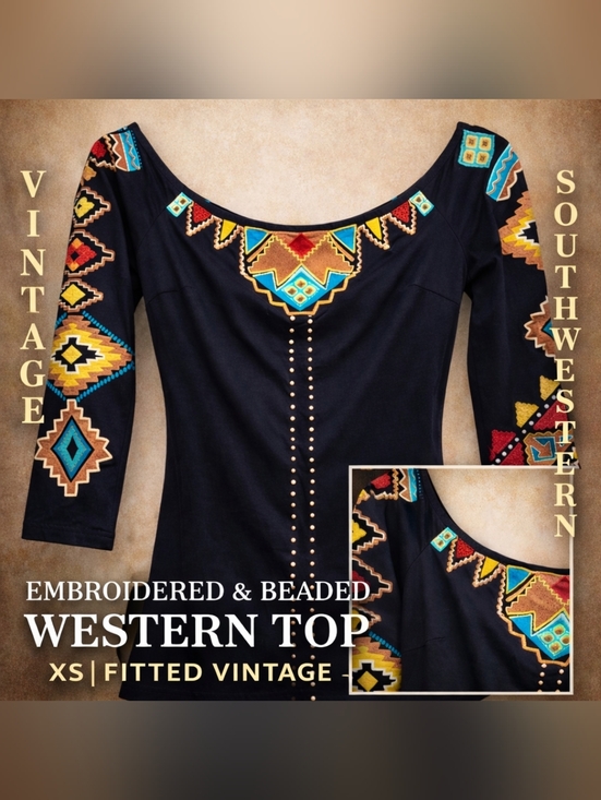 vintage collection Tops - Vintage Southwestern Embroidered Beaded Western Top XS Musketeer Aztec Boho